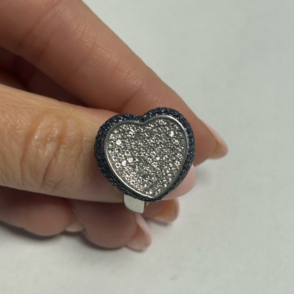Suzy Levian Sterling Silver Blue Sapphire Created White Sapphire Heart Ring Nwt 198$